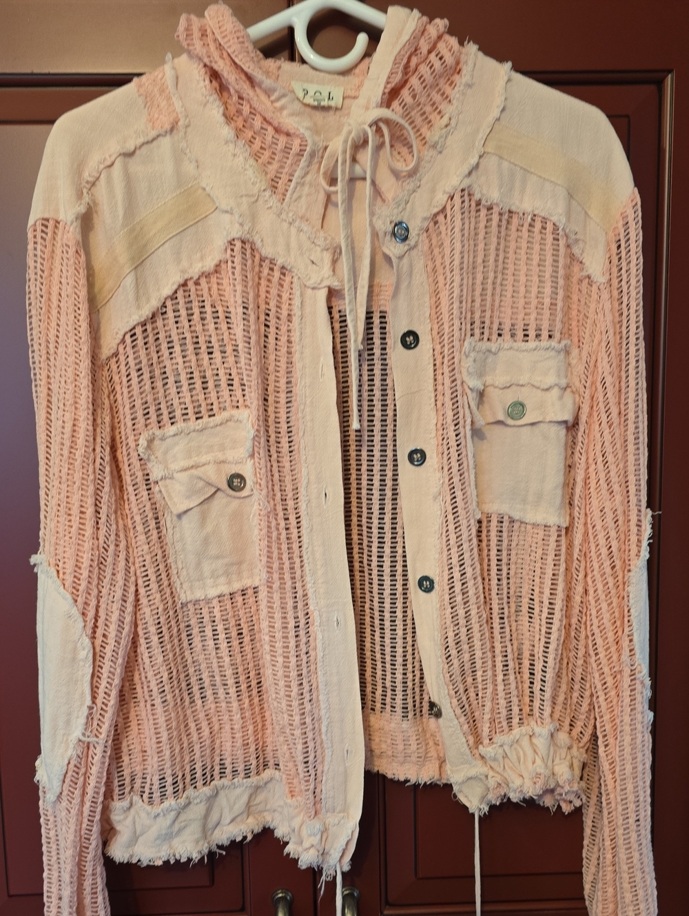 Pol Pink Light Pink Open-Knit Button Front Jacket